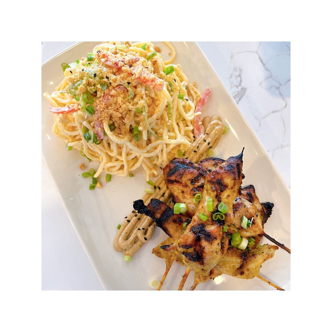 This week only - The Chicken Satay: Grilled Chicken Skewers, Peanut Sauce, Cold Lo Mein Noodle Salad, Crushed Peanuts, Scallions
.
.
.