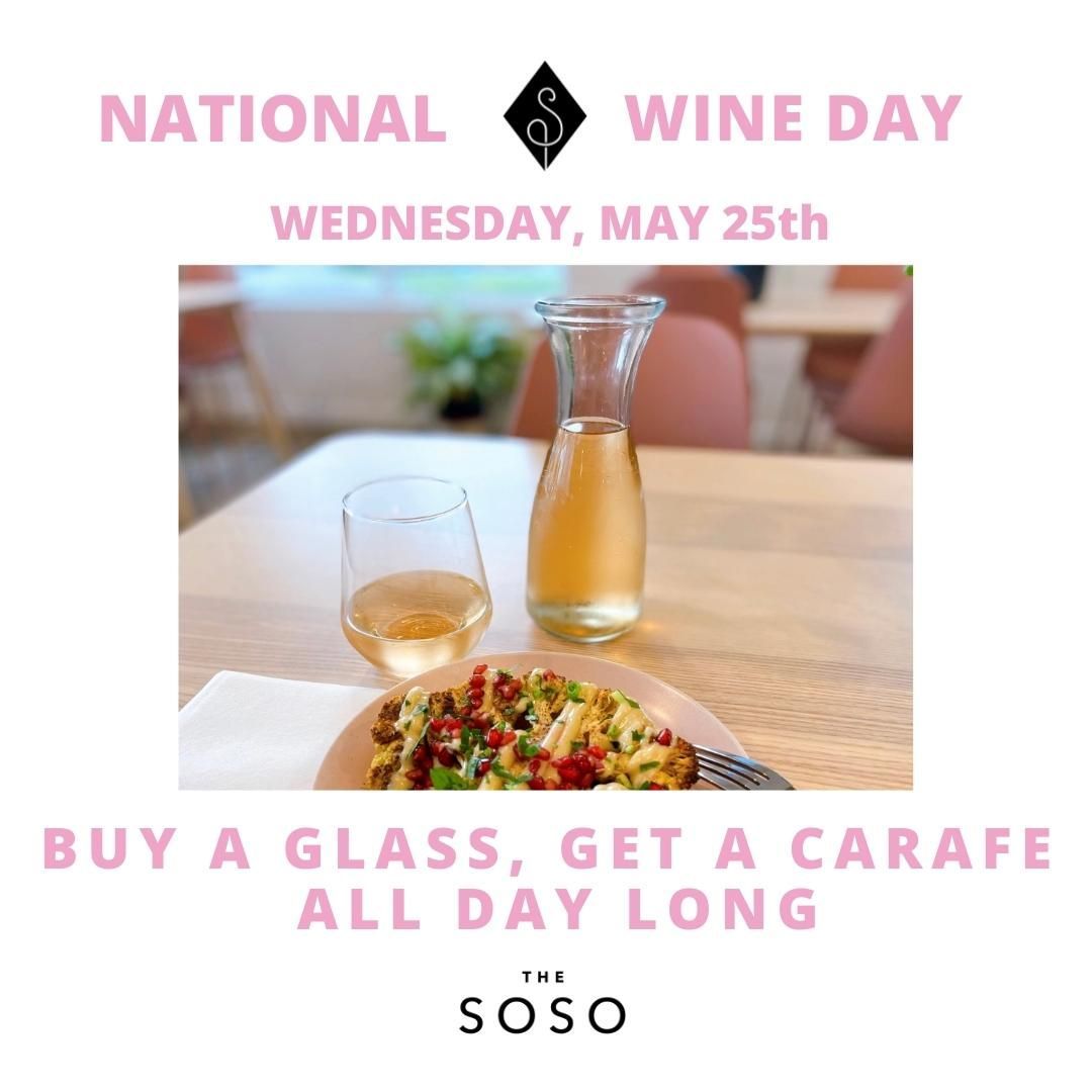 Wednesday 5/25 is National Wine Day! Come enjoy our awesome craft wine selections all day long and when you buy a glass we will give you a Carafe in it's place! 
.
.
.
.