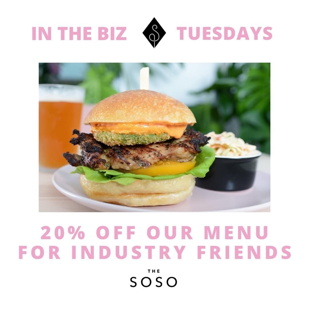 Join us for In the Biz Tuesdays starting tomorrow May 24th and enjoy 20% off our entire menu for everyone in the restaurant biz.
*valid proof of employment required.
.
.
.
# palmbeachfoodie