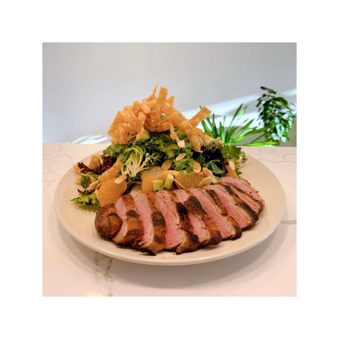 The Duck Breast Salad: Grilled Duck Breast, Local Mixed Greens, Mandarin, Almonds, Cucumber, Wontons, Orange Miso Dressing. Available until Sunday 5/29 Only. 
.
.
.