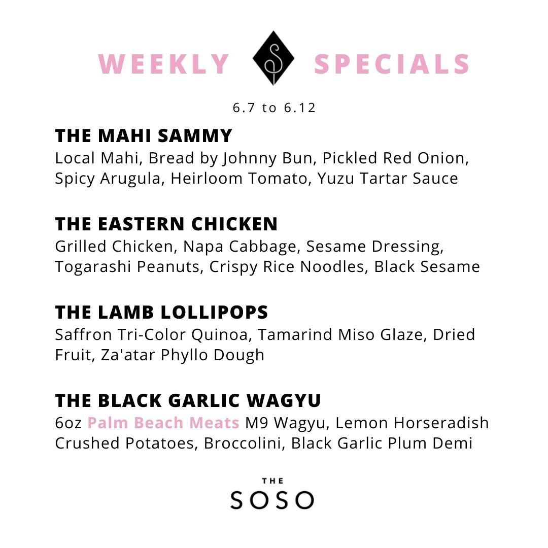 New specials for the week are in! Available after 4pm today through Sunday 6/12 or until they run out. Don't sleep on the lamb, limited quantites available! 
.
.
.
@palmbeachmeats @breadbyjohnny