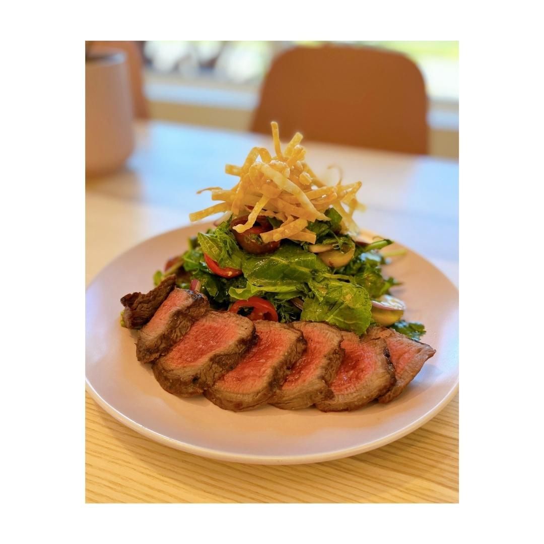 The Thai Steak Salad is a new staff favorite! Local Mixed Greens and Herbs, Sweet Chili Vinaigrette, Prime Petite Tender, Heirloom Cherry Tomato, Cucumber, Red Onion, Crispy Wontons. Available until 7/3 or we run out!
.
.
.
@Bushbros