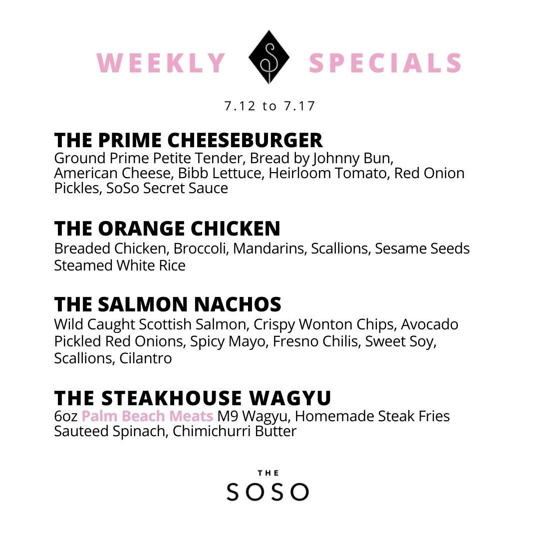 Specials for the week are in! Available after 4pm Tuesday then all day Wednesday through Sunday 7/17 or until they run out. Who's drooling over The Salmon Nachos? 
.
.
.
@palmbeachmeats @breadbyjohnny