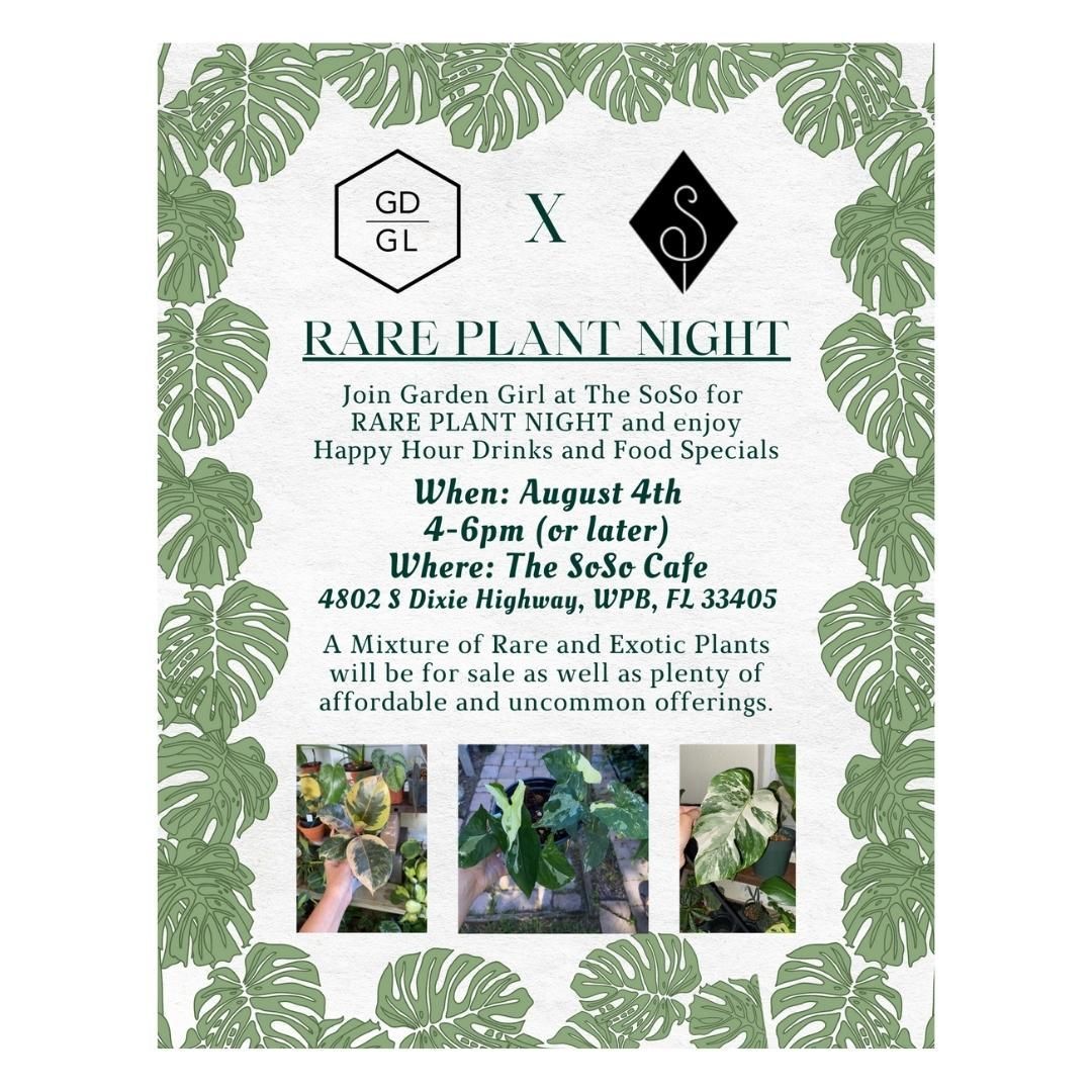 @Gardengirlwpb is back with another awesome showcase. Join her Thursday, August 4th for a Hosted Happy Hour. We'll be serving our happy hour specials from 3-6 while she shows off her amazing selection of rare, exotic, and uncommon plants starting at 4pm.
.
.
.