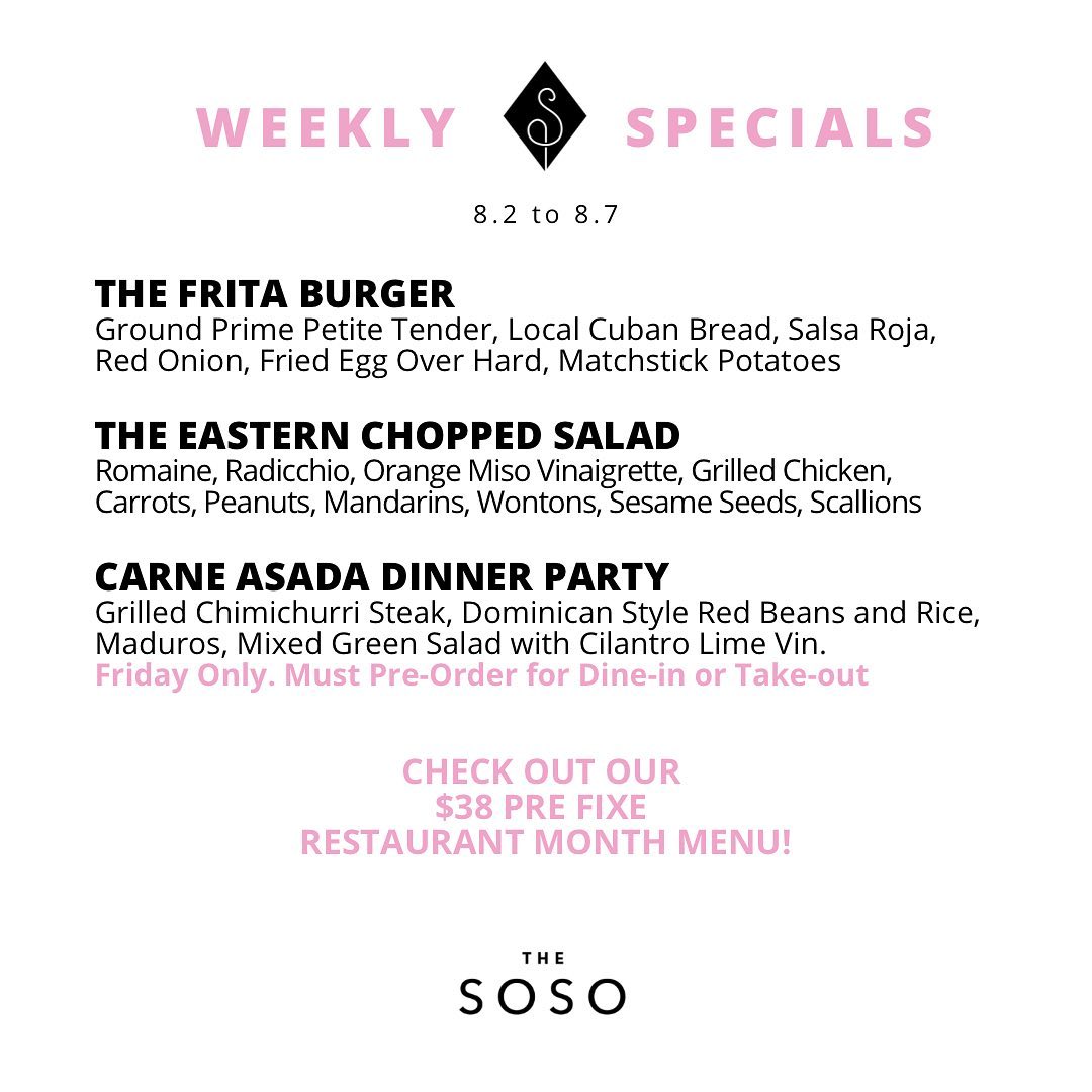 New Specials have arrived! Available Tuesday at 4pm then all day Wednesday-Sunday or until they sell out. Also, don’t forget to check out our prefix menu for restaurant month (dine in only) and Friday dinner party options as well!
.
.
.
